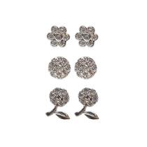 Kit Trio Brincos Flor Banhado Ródio Branco Kit Trio Brincos Flor Banhado Ródio Branco