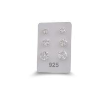 Kit Trio Brincos Redondos Prata 925 Com Zircônias Garantia