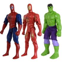 Kit Trio Brinquedo Incrível Hulk Homem Aranha Homem Aço 29cm