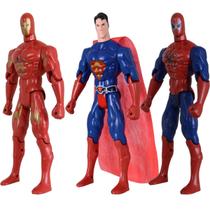 Kit Trio Brinquedos Homem Aranha Super Man Homem Ferro 29cm