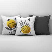 Kit Trio Capas de Almofadas Estampadas Folhas em Veludo Suede 45cm x 45cm Decoração para Sala
