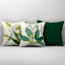 Kit Trio de Almofadas Cheias Estampadas em Veludo Suede 45cm x 45cm Enchimento em Refil Silicone Decoração para Sala