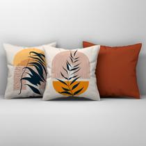 Kit Trio de Almofadas Cheias Estampadas Folhas em Veludo Suede 45cm x 45cm Enchimento em Refil Silicone - Decoração Sala