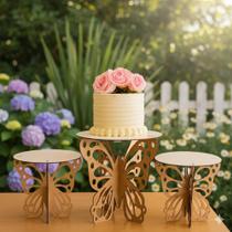 Kit Trio de Boleiras Borboletas Decoração de Festa Jardim Encantado