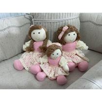 Kit Trio De Boneca De Pano Helô Para Nicho Decoração Rosa Bebê