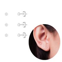 Kit Trio De Brinco Cravejado Prata 925 Legítima Zircônia 2mm