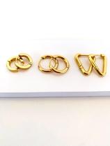 kit trio de brincos de aço inoxidável argolas argolinha triangulo