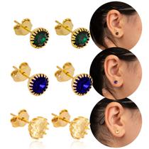 Kit Trio De Brincos Feminino Banhado A Ouro Bolinha Zircônia Kit Trio De Brincos Feminino Banhado A Ouro Bolinha Zircônia