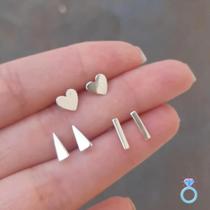 kit Trio de brincos Feminino em Prata de lei 925 Delicado kit Trio de brincos Feminino em Prata de lei 925 Delicado