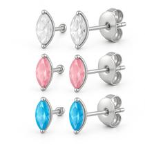 Kit Trio de Brincos Prata 925 Navete 3 cores Hipoalergênico Kit Trio de Brincos Prata 925 Navete 3 cores Hipoalergênico