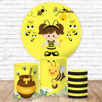 Kit Trio de Capas Cilindro + Painel Tema Abelinha Veste Fácil 3d Sublimado C/elástico Festa Aniversario Kit Trio de Capas Cilindro + Painel Tema Abelinha Veste Fácil 3d Sublimado C/elástico Festa Aniversario