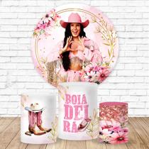 Kit Trio de Capas Cilindro + Painel Tema Ana Castela Boiadeira Veste Fácil 3d Sublimado C/elástico Festa Aniversario