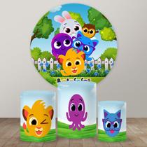 Kit Trio de Capas Cilindro + Painel Tema Bolofofos Veste Fácil 3d Sublimado C/elástico Festa Aniversario