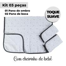 Kit Trio de Fraldas Ombro e Boca Poá Com Viés 100% Algodão Menino e Menina