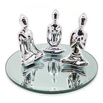 Kit Trio De Ioga no Espelho Estátua Meditação Porcelana pta