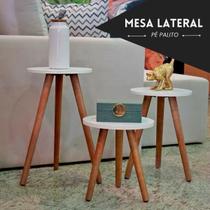 Kit Trio de Mesinhas Lateral Redondas Sala Pé Palito Kit Trio de Mesinhas Lateral Redondas Sala Pé Palito