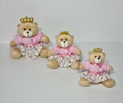 Kit Trio De Ursinhos Para Nicho Princesa Realeza Caramelo Rosa Florence - PolyBaby