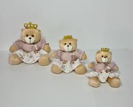 Kit Trio De Ursinhos Para Nicho Princesa Realeza Caramelo Rosê Nude Floral - PolyBaby