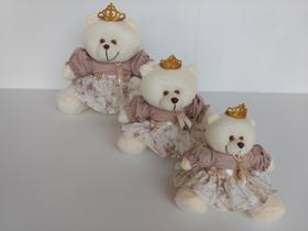 Kit Trio De Ursinhos Para Nicho Princesa Rosê Floral Realeza Coroa - PolyBaby