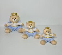 Kit Trio De Ursinhos Para Nicho Príncipe Realeza Caramelo Azul Bebê - PolyBaby