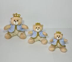Kit Trio De Ursinhos Para Nicho Realeza Príncipe Caramelo Azul Bebê - PolyBaby