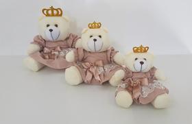 Kit Trio De Ursinhos Para Nicho Realeza Rosê Princesa Coroa - PolyBaby