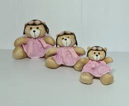 Kit Trio De Ursinhos Para Nicho Ursa Aviadora Caramelo Rosa Baloeira
