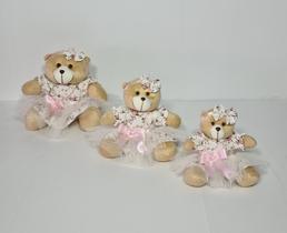 Kit Trio De Ursinhos Para Nicho Ursa Florista Caramelo Rosa Bebê Florence - PolyBaby Kit Trio De Ursinhos Para Nicho Ursa Florista Caramelo Rosa Bebê Florence - PolyBaby