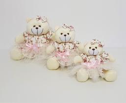 Kit Trio De Ursinhos Para Nicho Ursa Florista Rosa Bebê Florence - PolyBaby