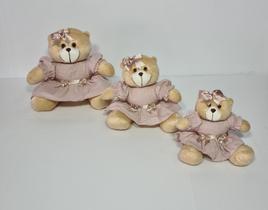 Kit Trio De Ursinhos Para Nicho Ursa Laço Caramelo Rosê Nude - PolyBaby Kit Trio De Ursinhos Para Nicho Ursa Laço Caramelo Rosê Nude - PolyBaby