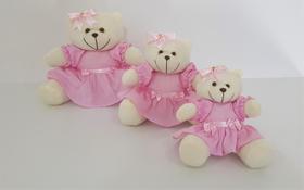 Kit Trio De Ursinhos Para Nicho Ursa Laço Rosa - PolyBaby
