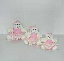 Kit Trio De Ursinhos Para Nicho Ursa Laura Rosa Bebê - PolyBaby Kit Trio De Ursinhos Para Nicho Ursa Laura Rosa Bebê - PolyBaby