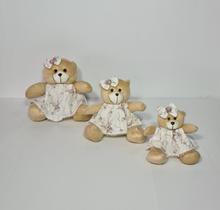 Kit Trio De Ursinhos Para Nicho Ursa Milla Caramelo Rosê Nude Floral - PolyBaby