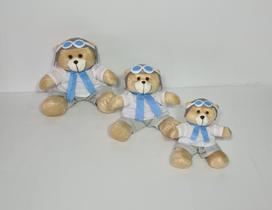 Kit Trio De Ursinhos Para Nicho Urso Aventureiro Aviador Caramelo Azul Bebê - PolyBaby