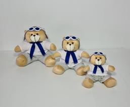 Kit Trio De Ursinhos Para Nicho Urso Aventureiro Aviador Caramelo Azul Marinho - PolyBaby