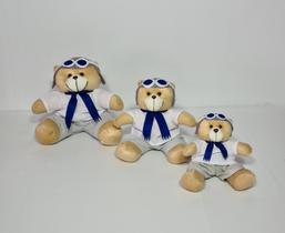 Kit Trio De Ursinhos Para Nicho Urso Aventureiro Aviador Caramelo Azul Marinho - PolyBaby Kit Trio De Ursinhos Para Nicho Urso Aventureiro Aviador Caramelo Azul Marinho - PolyBaby