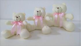 Kit Trio De Ursinhos Para Nicho Urso Floquinho Laço Fita Rosa Bebê Kit Trio De Ursinhos Para Nicho Urso Floquinho Laço Fita Rosa Bebê