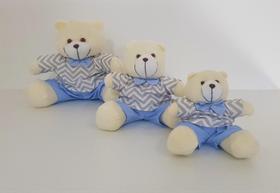 Kit Trio De Ursinhos Para Nicho Urso Lucca Chevron Cinza Com Azul - PolyBaby Kit Trio De Ursinhos Para Nicho Urso Lucca Chevron Cinza Com Azul - PolyBaby