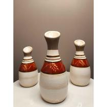 Kit Trio de Vasos Decorativos Garrafinhas em Cerâmica Marrom
