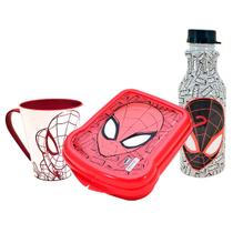 Kit Trio Escolar Infantil Garrafinha 500ml Retrô, Caneca 360ml e Sanduicheira Plasútil