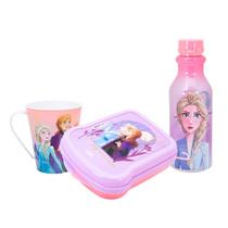 Kit Trio Frozen, Garrafinha Infantil 500ml Retrô, Caneca Infantil 360ml e Sanduicheira infantil Plasútil
