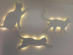 Kit Trio Gatos Luminárias LED Branco Quente MDF Branco