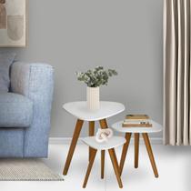 Kit Trio Jogo de Mesinhas Lateral Sala Pé Palito Retro Tampo Orgânico Kit Trio Jogo de Mesinhas Lateral Sala Pé Palito Retro Tampo Orgânico