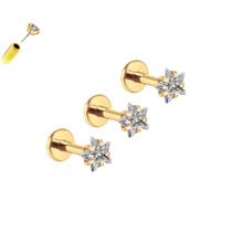 Kit Trio Piercing Estrelado Sem Rosca Titânio G23 Ouro PVD Cor:DouradoTamanho:6mm (P) Kit Trio Piercing Estrelado Sem Rosca Titânio G23 Ouro PVD Cor:DouradoTamanho:6mm (P)