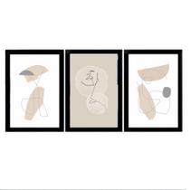 Kit Trio Placas Com Moldura Clean Cores Neutras Para Decorar Casa 20x30