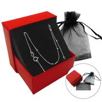 Kit Trio Prata 925 Feminino Corrente 45cm Tornozeleira Pulseira Colar Bolinhas Elo Delicada