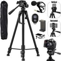 Kit Tripé 1,50 metros profissional microfone lapela suporte celular gravação vídeo aula