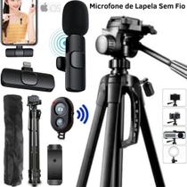 Kit Tripé 1,80m Microfone Sem Fio Profissional para Celular iPhone Gravação Vídeo Aula