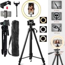 Kit Tripé 1,80m Profissional + Ring Light Luz Led Usb Foto Vídeo Live Celular - CJJM