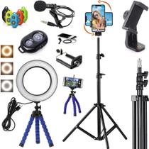 Kit Tripé 2 Metros Iluminador Led Microfone Acessórios Gravação Blog Youtuber